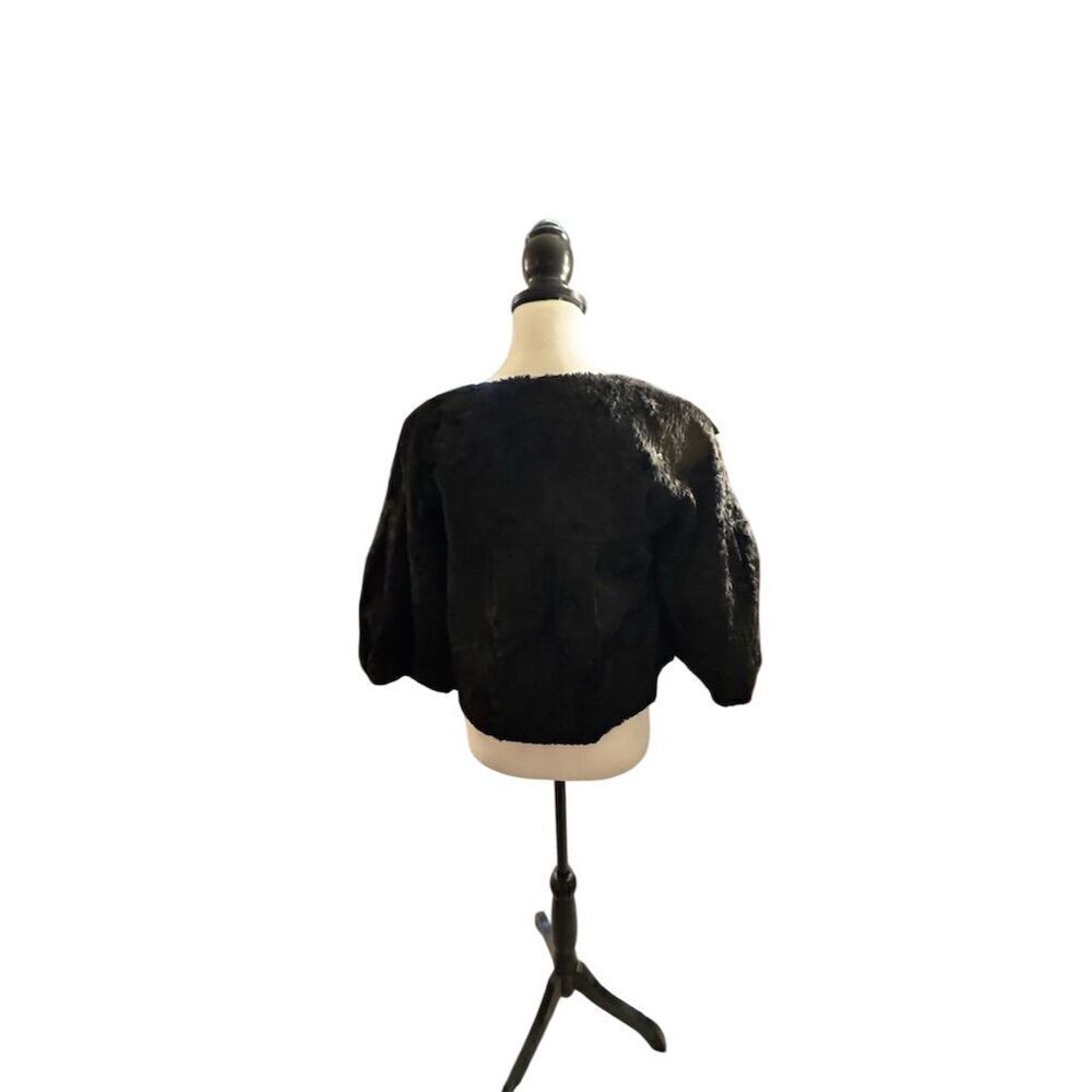 Beth Bowley Vintage Women's Black Velvet Overcoat Faux Fur Collar Women’s Size 4 - Picture 2 of 11
